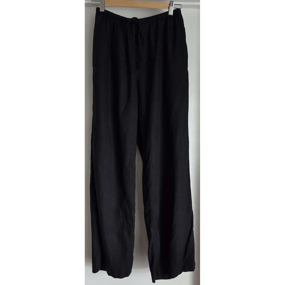 Cotton On Women's Pants Size S Black Linen Blend Casual Trousers Wide Leg
